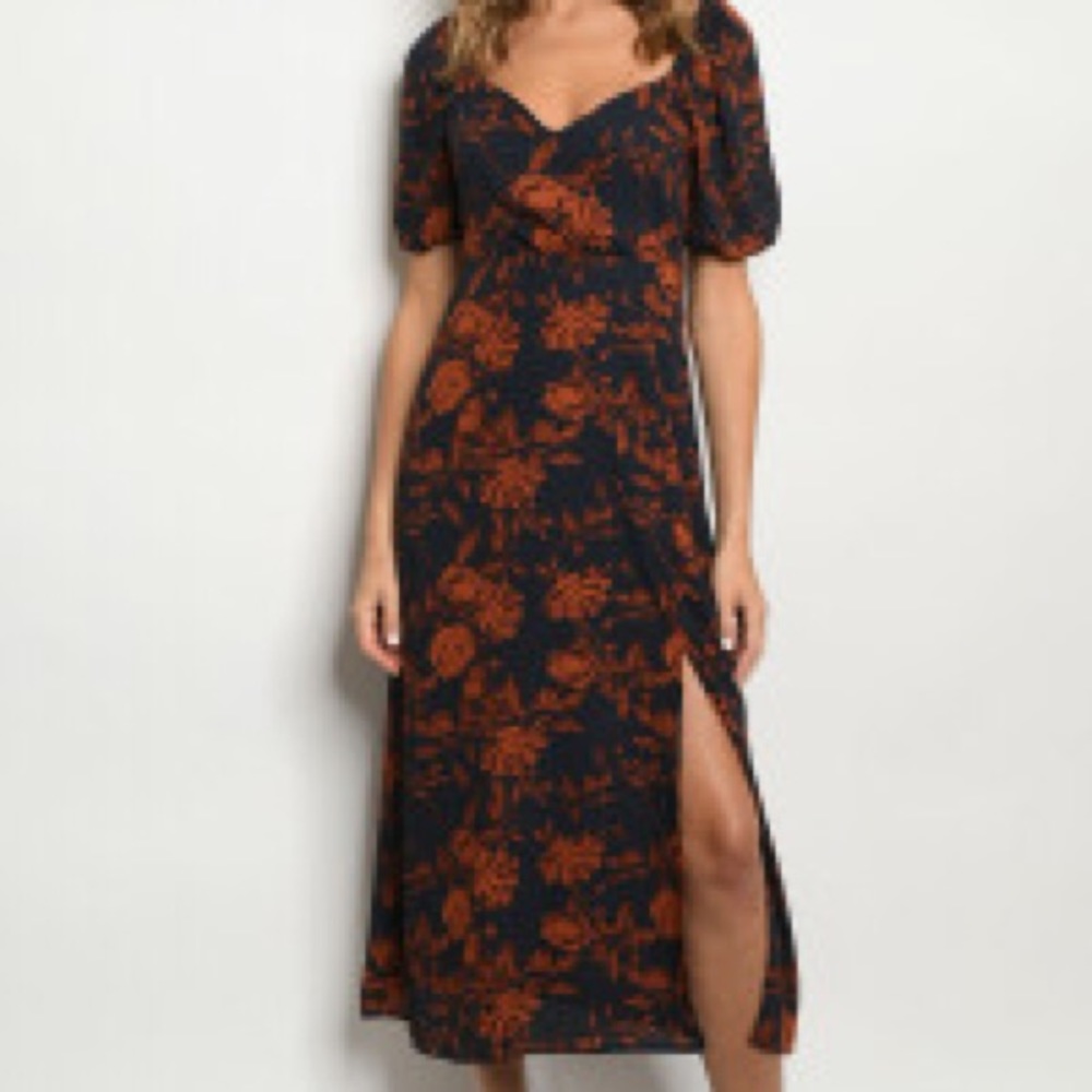 Always Romantic Navy Blue Floral Midi Dress